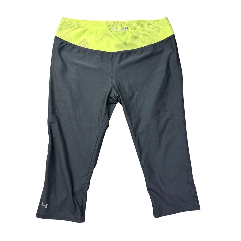 Under Armour Leggings Womens Medium Green Black Capri Stretch Athletic Heat Gear